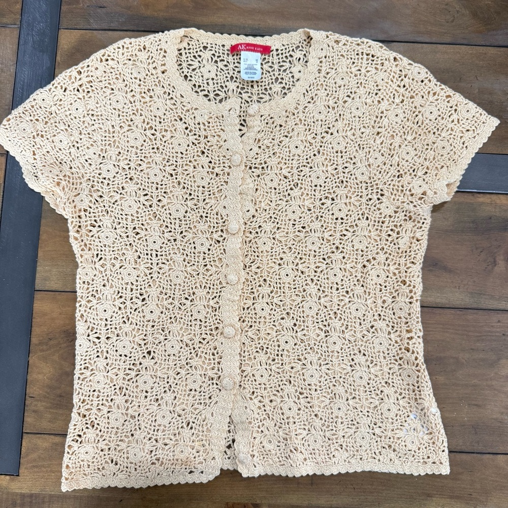 Anne Klein Crochet Button-Up Top